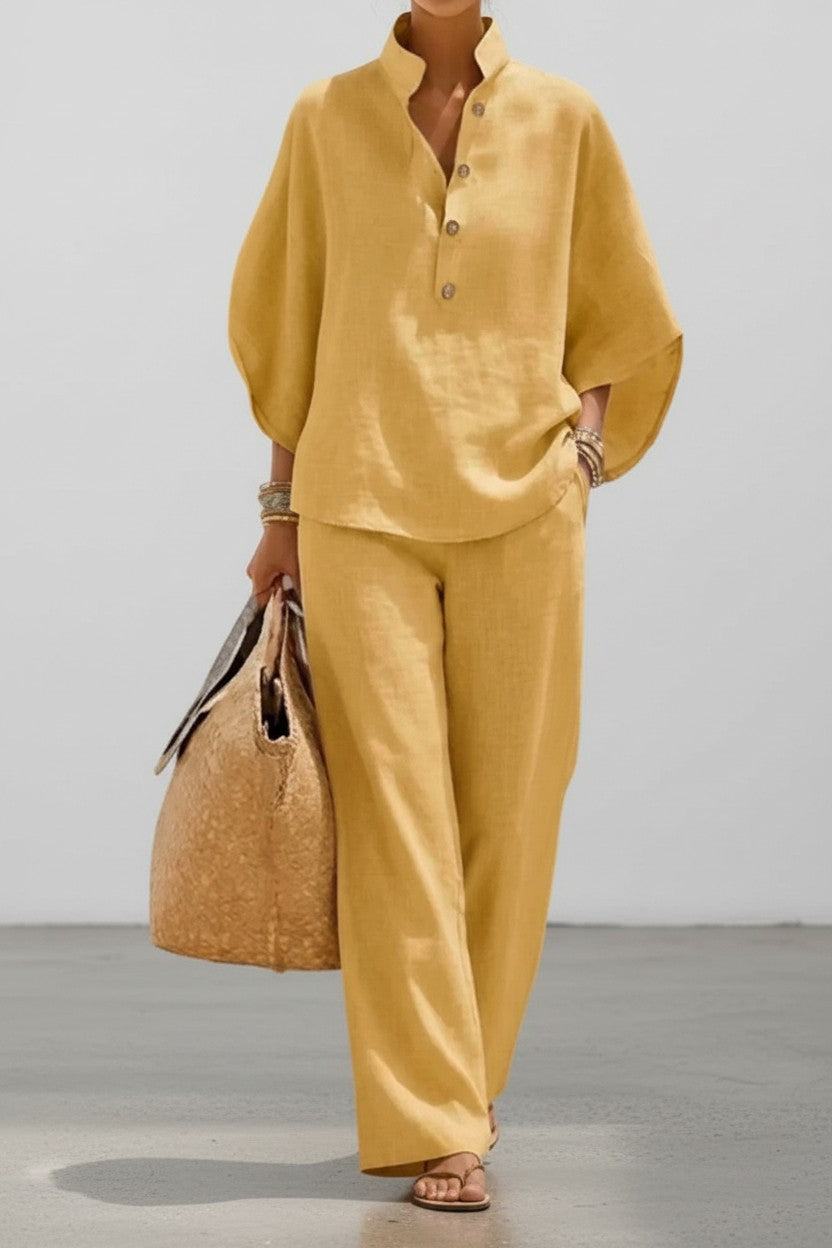 Conjunto Maribel - De lino con mangas murciélago y pantalón ancho
