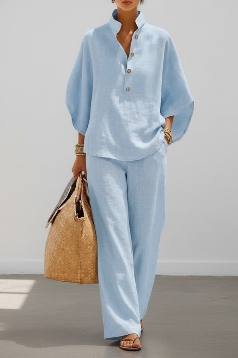 Conjunto Maribel - De lino con mangas murciélago y pantalón ancho