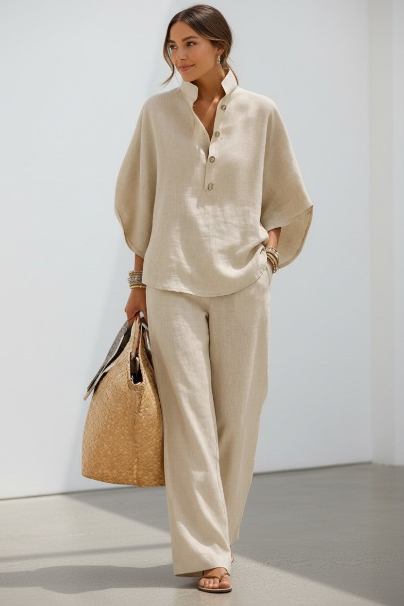 Conjunto Maribel - De lino con mangas murciélago y pantalón ancho