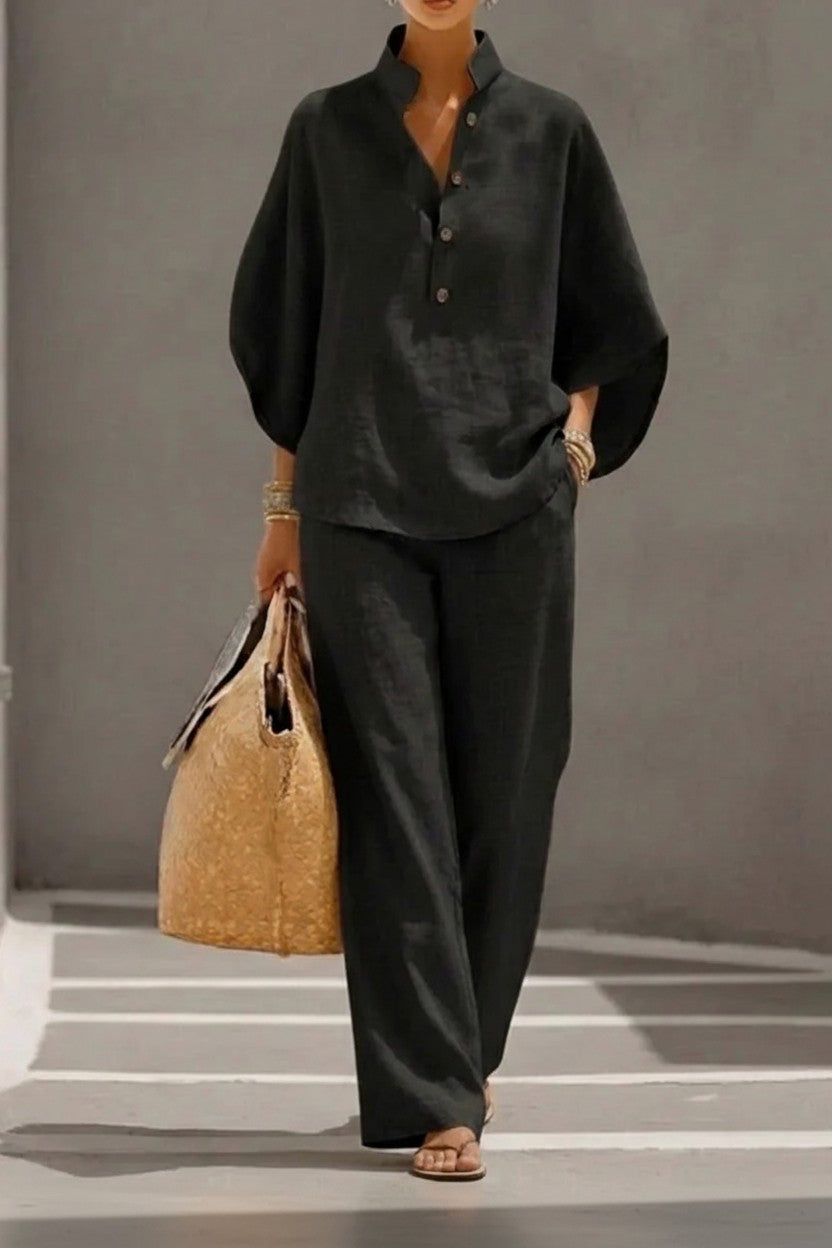 Conjunto Maribel - De lino con mangas murciélago y pantalón ancho