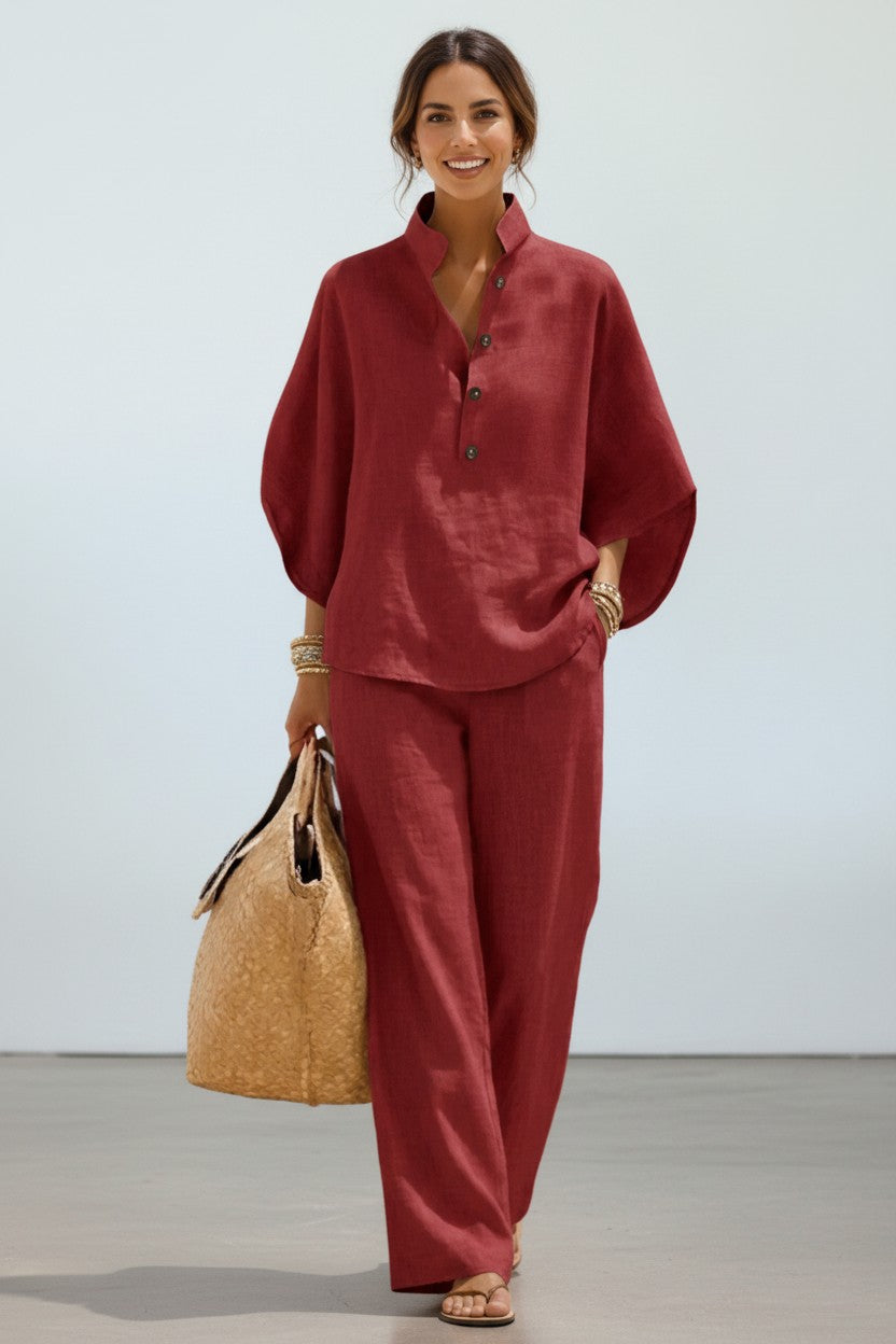 Conjunto Maribel - De lino con mangas murciélago y pantalón ancho