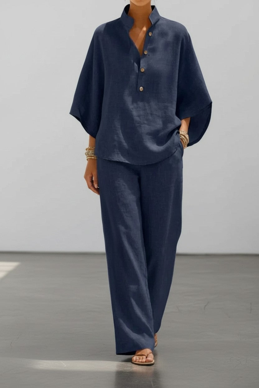 Conjunto Maribel - De lino con mangas murciélago y pantalón ancho